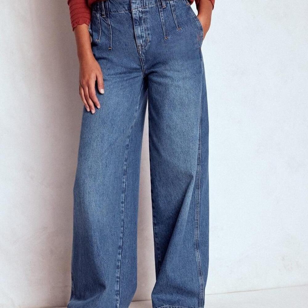 Boden High Rise Wide Leg Cotton Trouser Jeans in Mid Vintage Blue W32 R New